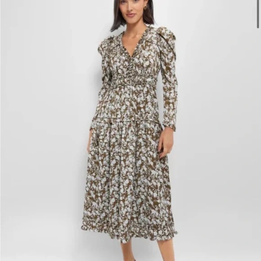 Hyacinth House Olive Floral Renee Ruffle Midi Dress
